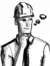 Hand drawn sketch of a person wearing a hard hat thinking confidently